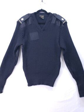 Citadel Sweater 46 Men Black 100% Virgin Wool Commando Military Patches Workwear